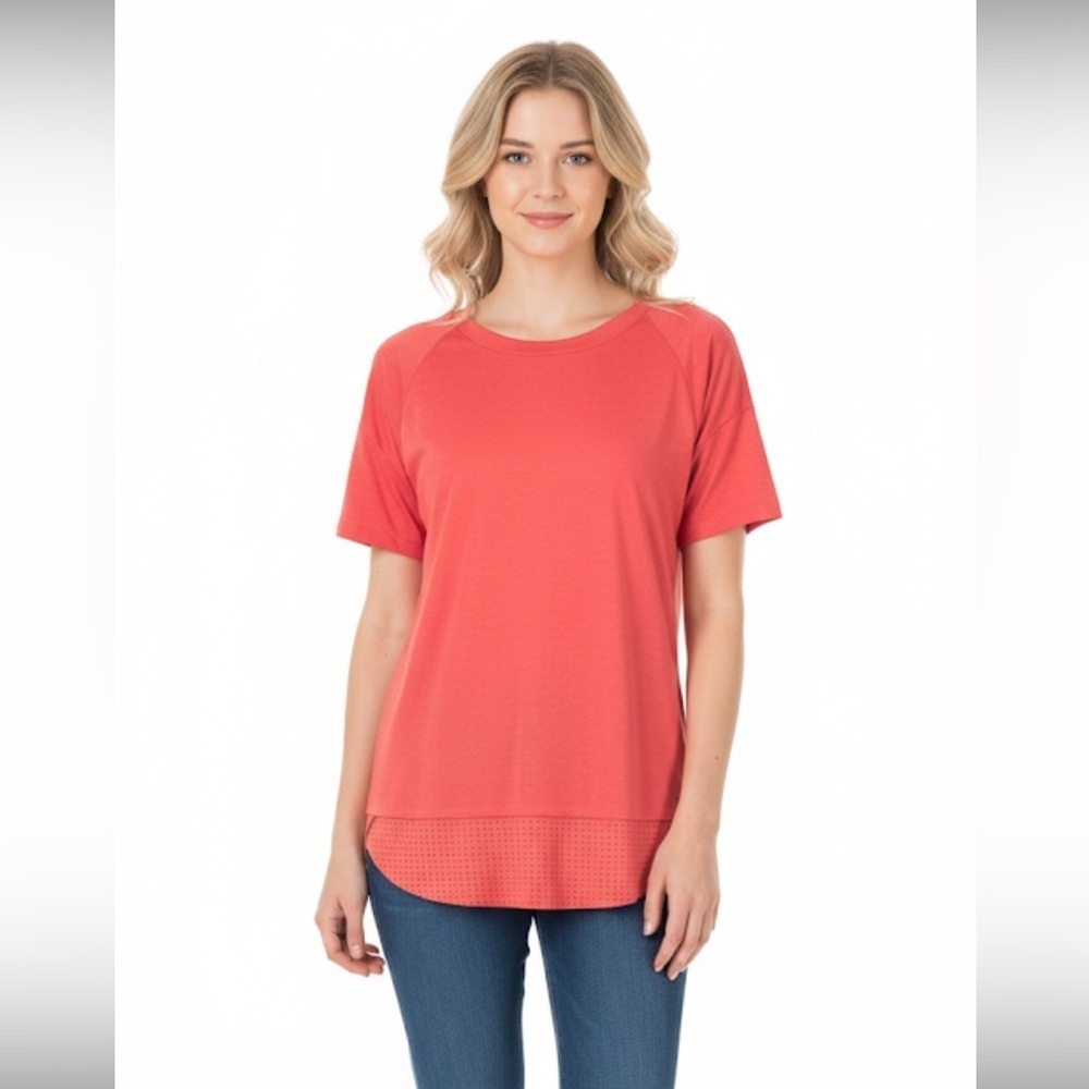 Nanette Lepore large tangerine blouse w/mesh hem